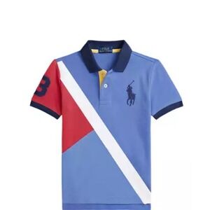 NWT POLO Ralph Lauren Classic Boys Polo Shirt White Blue Striped Size 7/49-55 LB
